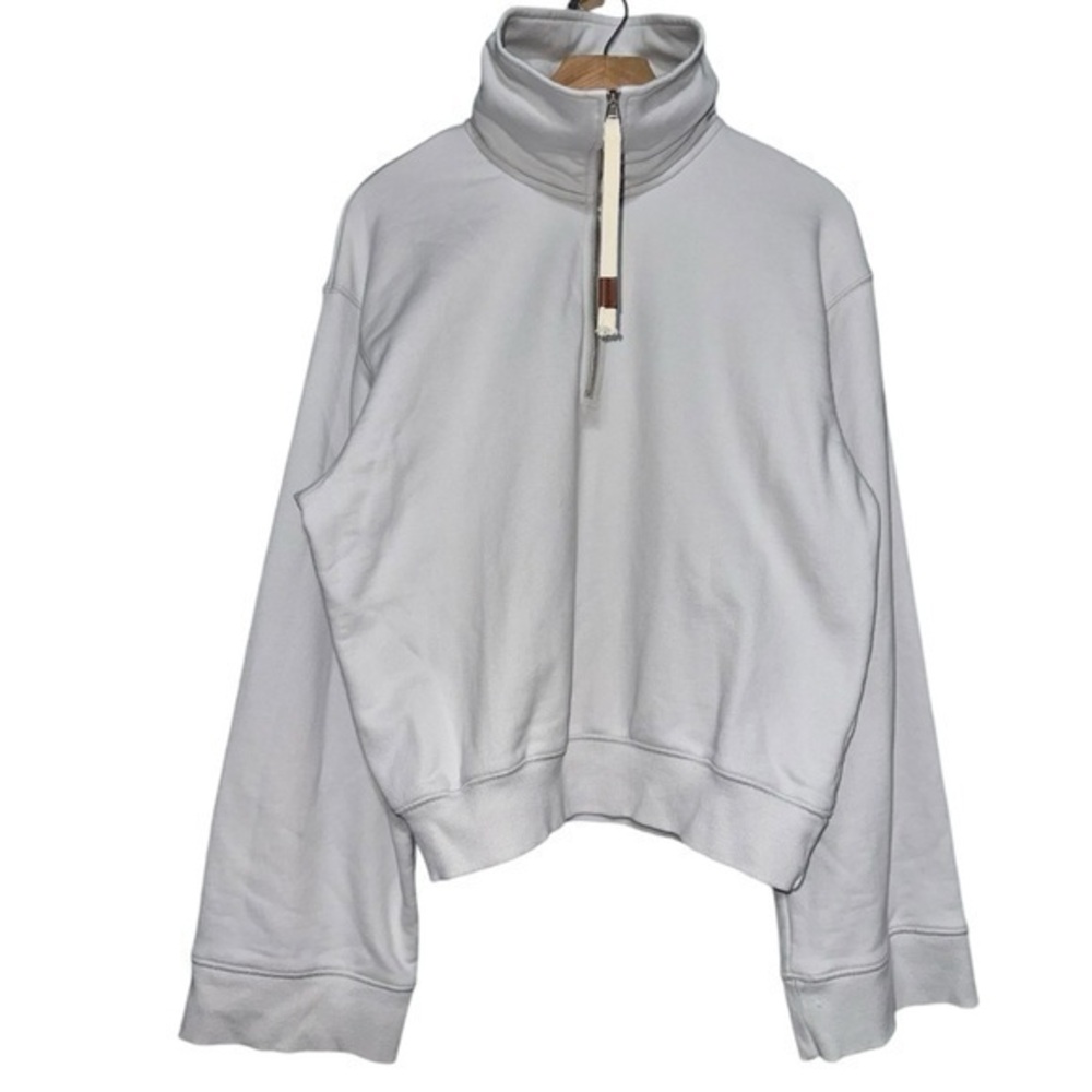 THEILMA Women’s Size M Bone Light Gray Cotton Funnel Neck Wide Arm Sweatshirt